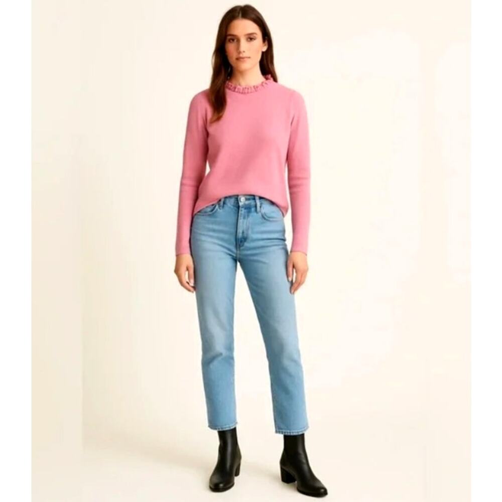 J.Crew Ruffle Neck Sweater Pullover NWT Size Small Dainty Feminine Pink Ditsy